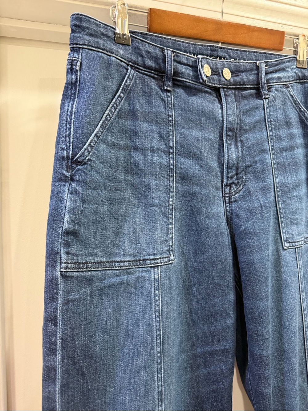 American Eagle Outfitters Stretch Super High-Rise Baggy Wide Leg Jeans Size 12 R - Picture 3 of 13